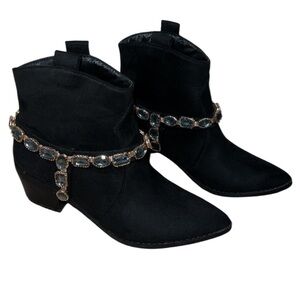 Liliana Jeweled Pointy Toe Chunky Stacked Heel Ankle Bootie size 8